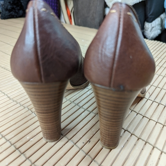 Coach "Clarice" women's sz 10 B   brown Leather bold white cord Stitched Peep To - Picture 4 of 10